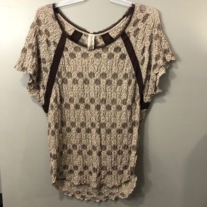 Free People Tan and Brown Short Sleeve Top